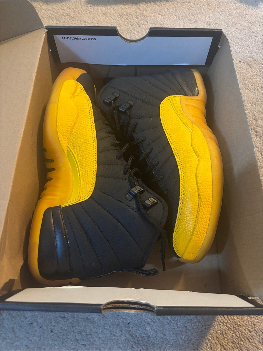 Jordan Black and Gold Air Jordan 12 Retro (GS) Box Label